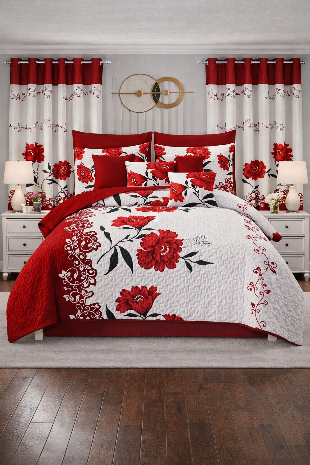 One-Look Schlafzimmer Set Rot-Weiß – 30-teiliges Luxus-Komplettset