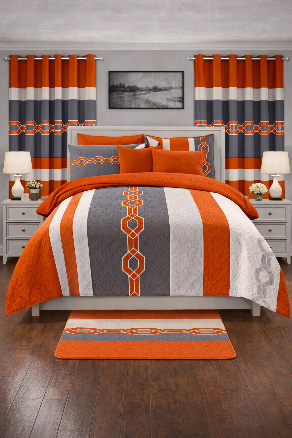 One-Look Schlafzimmer Set Orange-Grau – 12-teiliges KING Komplettset