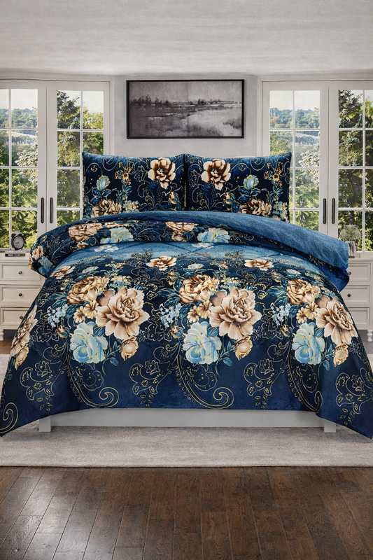 Bettwäsche Set Floral Blau – Eleganz für dein Schlafzimmer