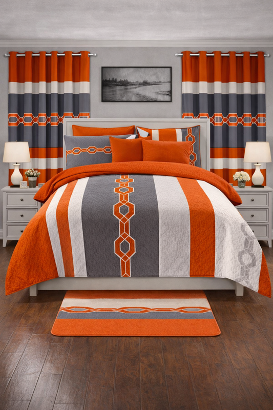 One-Look Schlafzimmer Set Orange-Grau – 12-teiliges KING Komplettset